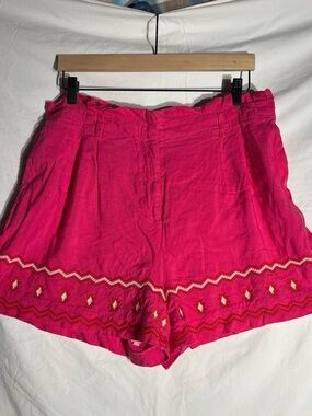 LOFT Hot Pink High-Waist Embroidered Shorts